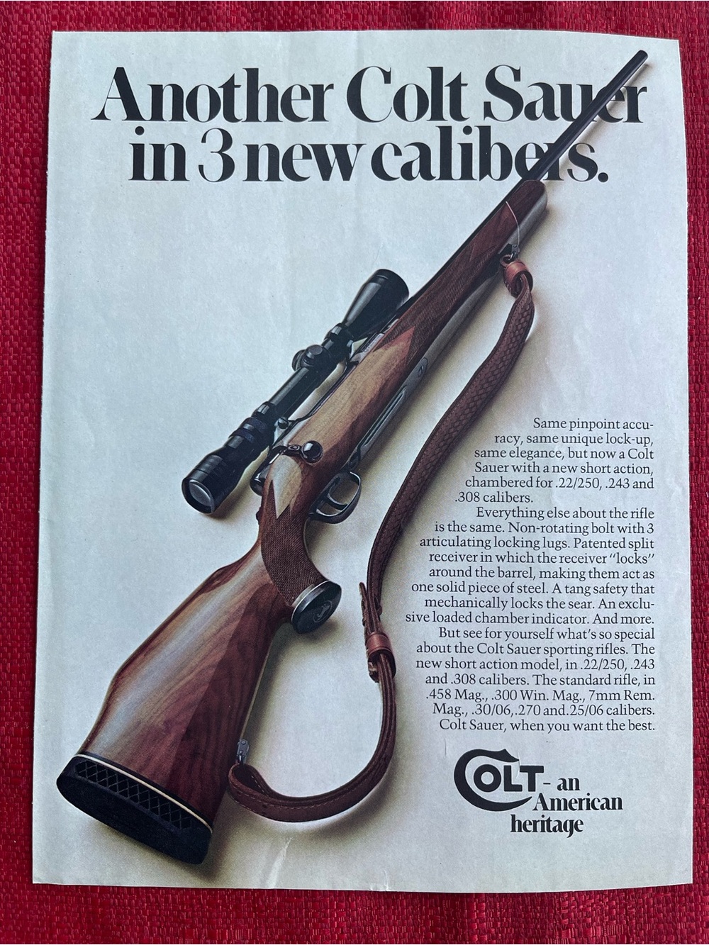 1974 Colt Sauer Rifle Magazine Print Ad